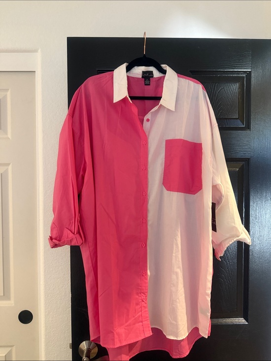 Love By Chesley Tops - Love Two-Tone Hot Pink and White Relaxed Button-Up Tunic